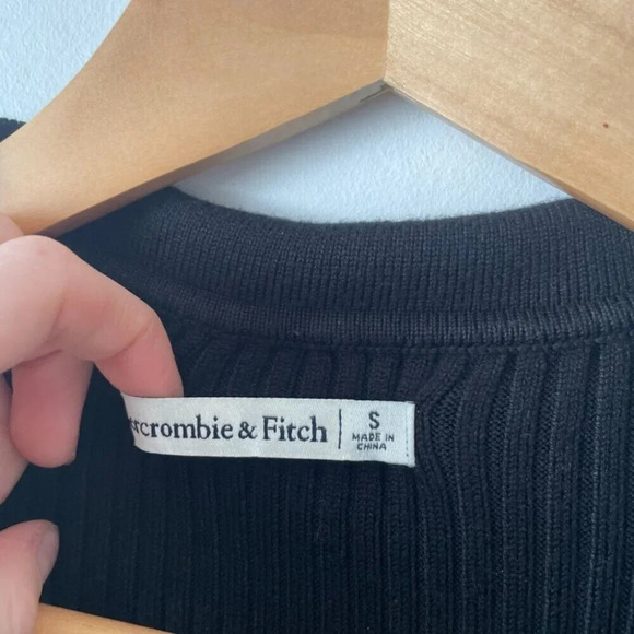 Abercrombie & Fitch Ribbed Knit Short Sleeve Polo Dress w/ Collar Black Sz Small - Picture 7 of 7